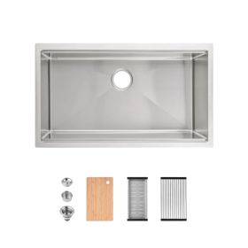 Stainless Steel Kitchen Sink, 33'x19' Single Bowl, Undermount Handmade Sink In Black, With Cutting Board, Colander-Unable Ship Weekends, TK And TEMU O