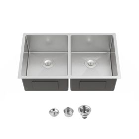 33'x19' Embedded Double Bowl Kitchen Sink, Undermount Handmade Sink In Brushed - Sink Only - Unable Ship Weekends, TK And TEMU Only For Pickup