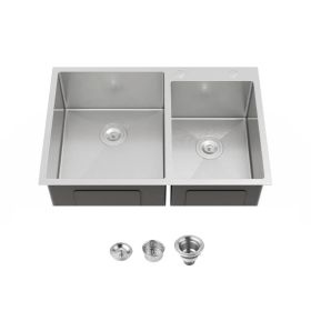 33'x19' Embedded Double Bowl Kitchen Sink, Overmount Handmade Sink In Brushed - Sink Only - Unable Ship Weekends, TK And TEMU Only For Pickup