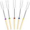5 Pack Marshmallow Roasting Sticks Set, Extendable 32in Long Metal Barbecue Skewers with Wooden Handle, for Marshmallow, Hot Dogs, Camping, BBQ, Gril