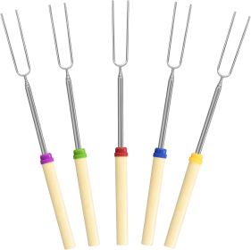 5 Pack Marshmallow Roasting Sticks Set, Extendable 32in Long Metal Barbecue Skewers with Wooden Handle, for Marshmallow, Hot Dogs, Camping, BBQ, Gril