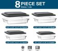 8-Piece Deep Glass Baking Dish Set with Plastic lids,Rectangular Glass Bakeware Set with Lids, Baking Pans for Lasagna, Leftovers, Cooking, Kitchen