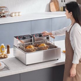 Commercial Electric Deep Fryer Countertop Deep Fryer 3000W 18Qt / 17L (Option: Silver)
