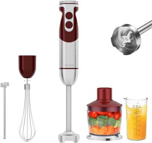 5-in-1 Immersion Hand Blender Set with Variable Speed, 400W, Stainless Steel - Includes Chopper, Whisk, Milk Frother, and Beaker - Ideal for Soups (COLOUR: Red)