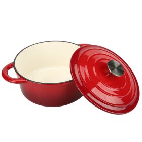 Dutch Oven Pot with Lid,5 QT Enamel Casserole with Dual Handles,Cast Iron Pot for Braiser,Cooking,Gifts for Family (Color: Red)